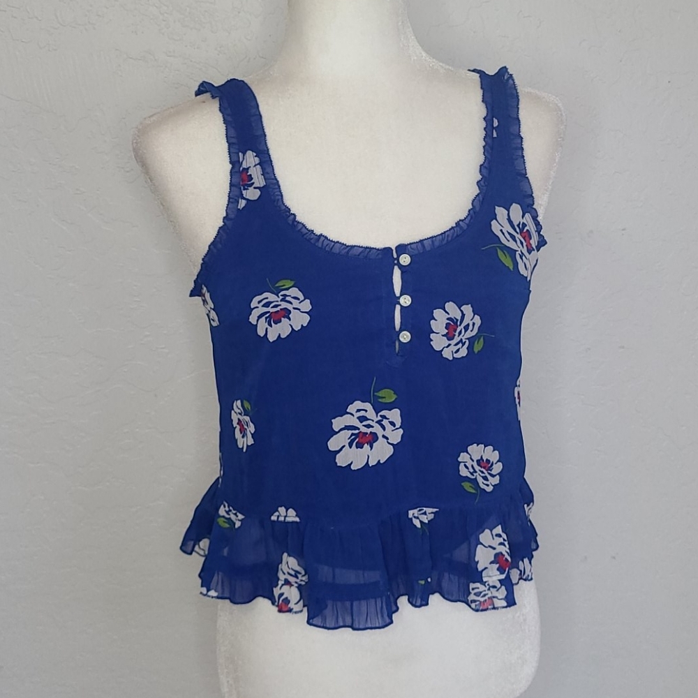 Abercrombie & Fitch blue floral tank top crop XS